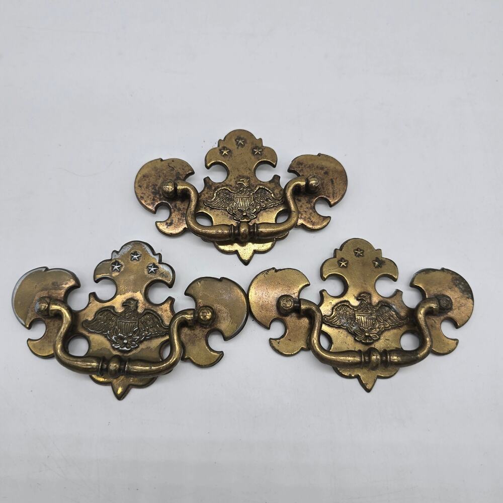 Vintage Brass Chippendale Federal Eagle Drawer Pulls Colonial Revival Antique